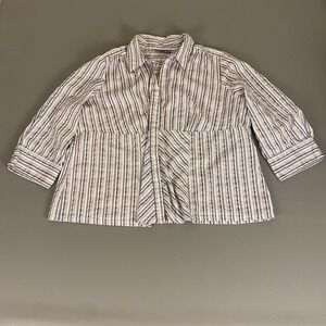 Apt.‎ 9 Woman Button Down Top Plus Size 3X Striped Gray Purple 3/4 Sleeve Peplum